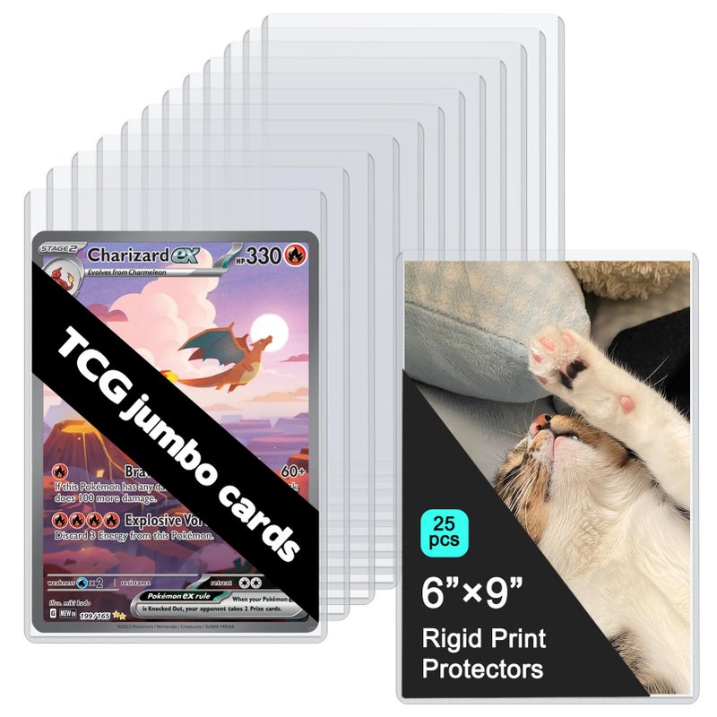 Rainmae 25 Pack 6" x 9" Jumbo Card Sleeves, Rigid Photocard Protectors for Oversized Trading Cards Sheet Protectors, Paper Sleeves Jumbo Sports Cards Sleeves Hard Plastic Document Holder Protector - Image 1