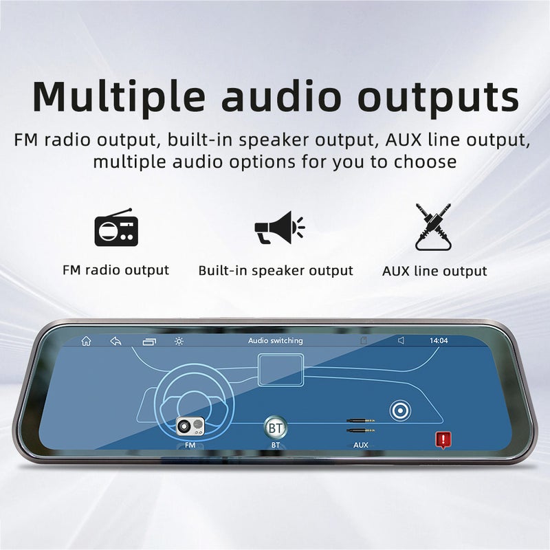 Car in-Mirror Mounted Dash Cam 9.36 Inch Touchscreen Driving Recorder Support BT Music/Call Phone Interconnection Mirror Phone Link Reversing Assist Multiple Audio Outputs - Image 4
