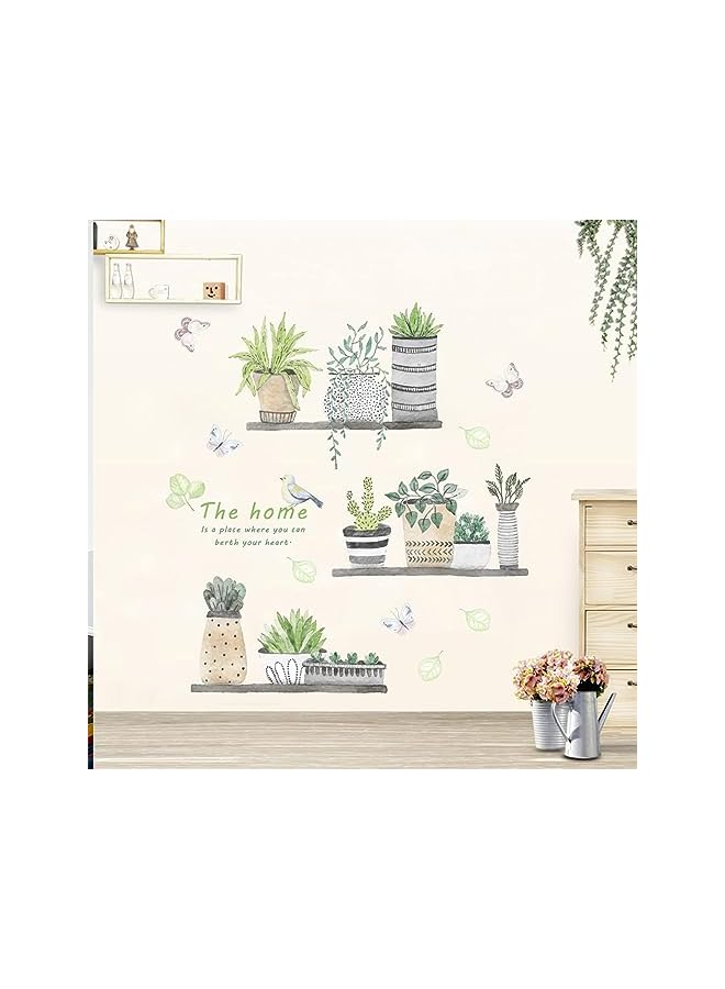 S-TOP Plant Wall Decals, 2 Set Wall Stickers for Bedroom Wall Art Decal Boho, Pastoral Fresh Plants Potted Wall Stickers Art Living Room Dormitory Bedroom Decorations Corridor Porch Self-adhesive Stickers - Image 4