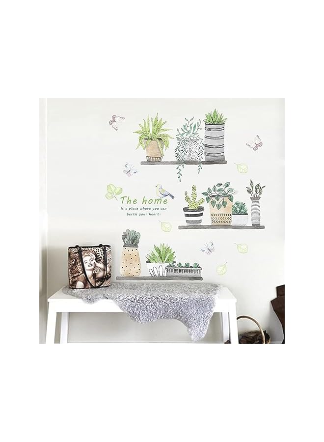 S-TOP Plant Wall Decals, 2 Set Wall Stickers for Bedroom Wall Art Decal Boho, Pastoral Fresh Plants Potted Wall Stickers Art Living Room Dormitory Bedroom Decorations Corridor Porch Self-adhesive Stickers - Image 3