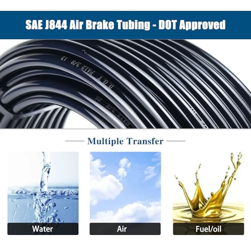 telfair 3/8" Black Nylon Air Line Tubing - 100 FT Air Hose, DOT Approved for Air Brake Tubing Suspension Or Fluid Transfer - Image 5