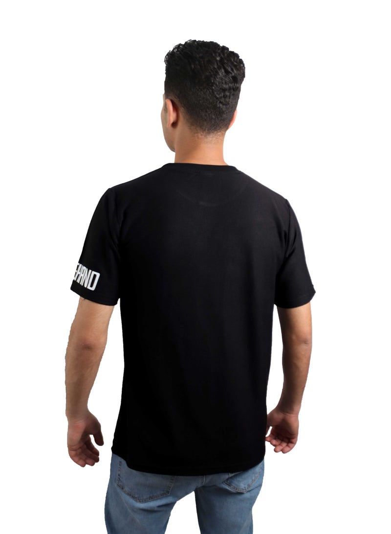 وان هاند تي شيرت قطن مطبوع "كن سعيد" كم قصير برقبه دائرية - اسود - Image 3