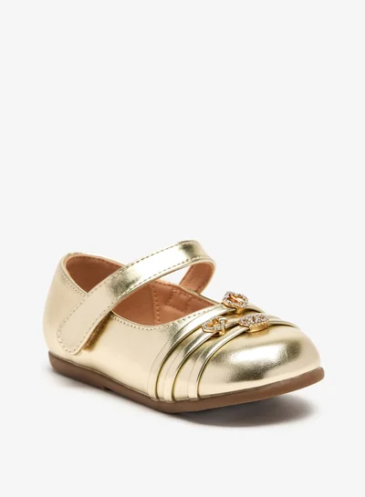 Flora Bella By Shoexpress Girls Embellished Mary Jane Shoes with Hook and Loop Closure
