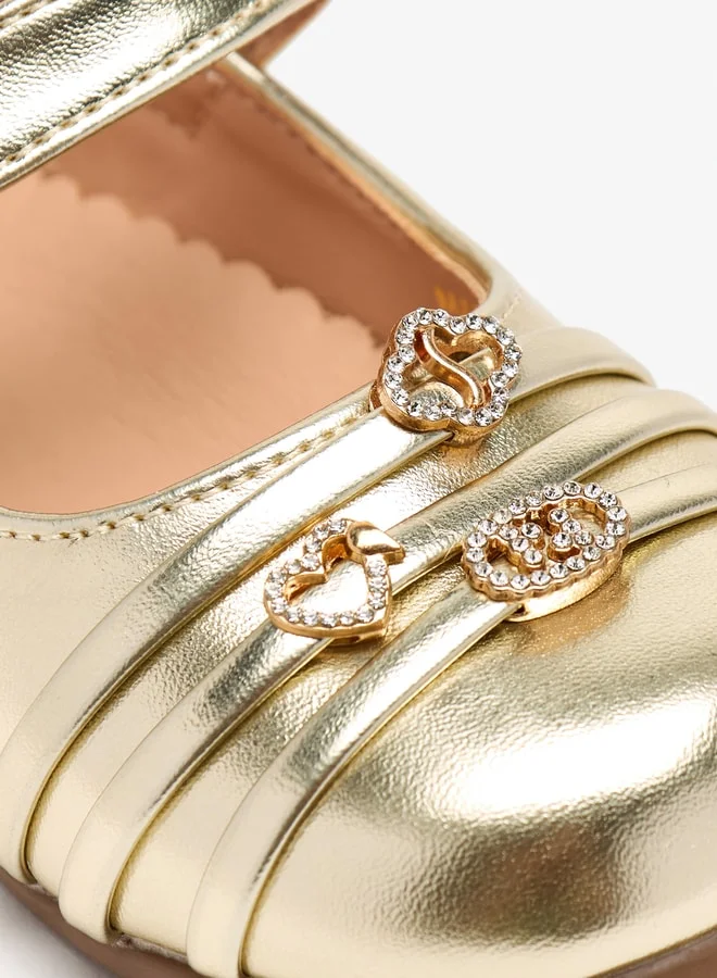 Flora Bella By Shoexpress Girls Embellished Mary Jane Shoes with Hook and Loop Closure
