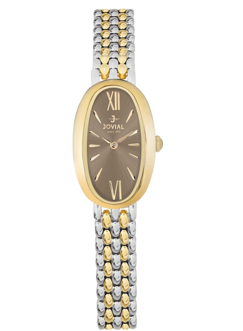 JOVIAL 9183 LTMQ02E Women's Watch, Metal Band, Grey/bronze Dial, Water Resistant, Analog, 22MM