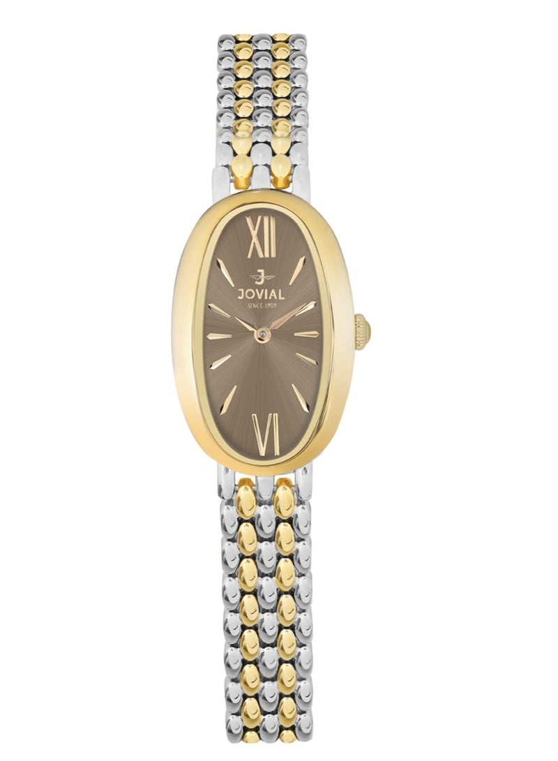 JOVIAL 9183 LTMQ02E Women's Watch, Metal Band, Grey/bronze Dial, Water Resistant, Analog, 22MM - Image 1