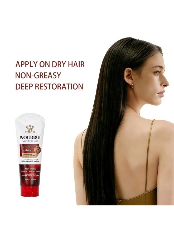STARPLEX Nourishing Leave-In Hair Mask 275ml - Macadamia & Vitamins A/E/C | Tames Frizz & Non-Greasy | Italian Formula for Dry Hair Instant Smoothness - Image 3