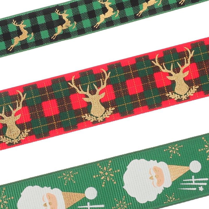 VERDANVERSE Christmas Decorative Ribbon Set 3 Rolls 2.5cm Red and Green Holiday Printing Ribbon for Wrapping DIY Bow-tie Craft 2m Each Roll for Holiday Decorations and Packaging Style - Image 3
