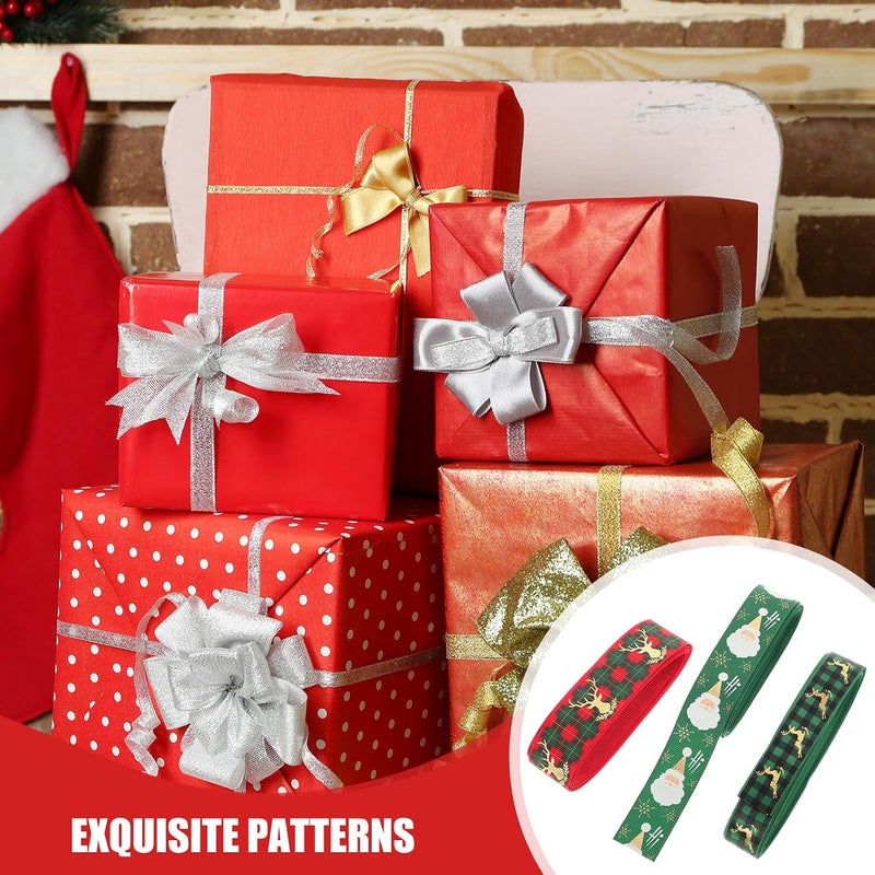 VERDANVERSE Christmas Decorative Ribbon Set 3 Rolls 2.5cm Red and Green Holiday Printing Ribbon for Wrapping DIY Bow-tie Craft 2m Each Roll for Holiday Decorations and Packaging Style - Image 5