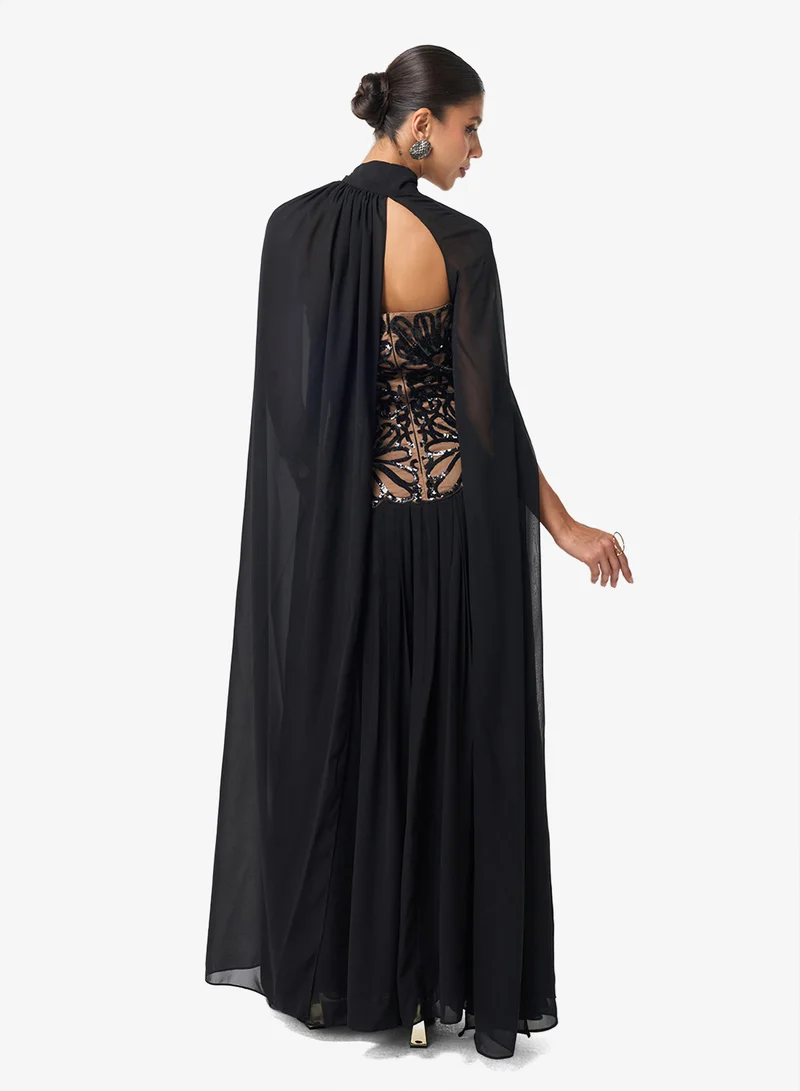 ثريدز باي اجوني Cape Sleeve Sweartheart Neck Maxi Dress