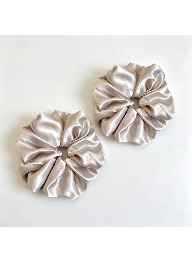 Oversized Glossy Satin Scrunchie, Silver Gray, 2 Pack - Image 1