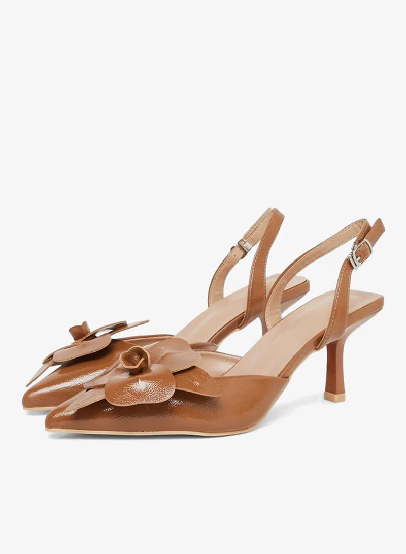 Styli Tan Tan Slingback Stiletto Heels Shoes with Flower Detail for Women | Best Price UAE