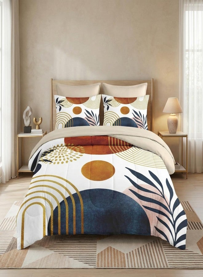 WeCozy 7 Pcs Queen Size Comforter Set with 2 Pillowcases & 2 Shams, Mid Century Bedding for Adults, Sun Boho Geometric Rainbow Bed in a Bag with Flat Fitted Sheet - Image 1