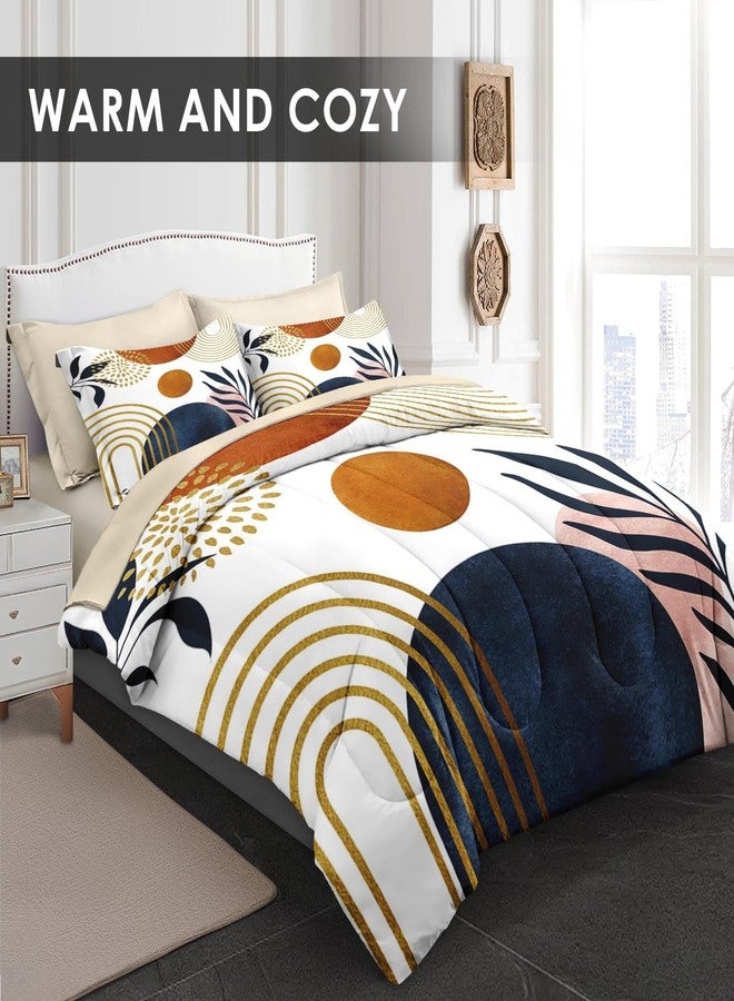 WeCozy 7 Pcs Queen Size Comforter Set with 2 Pillowcases & 2 Shams, Mid Century Bedding for Adults, Sun Boho Geometric Rainbow Bed in a Bag with Flat Fitted Sheet - Image 3