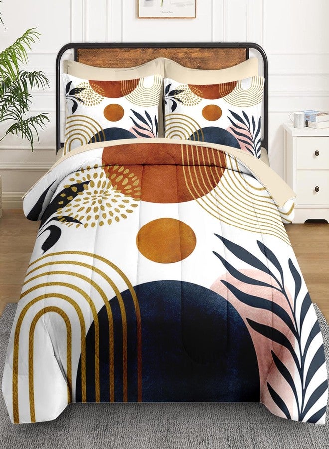 WeCozy 7 Pcs Queen Size Comforter Set with 2 Pillowcases & 2 Shams, Mid Century Bedding for Adults, Sun Boho Geometric Rainbow Bed in a Bag with Flat Fitted Sheet - Image 2