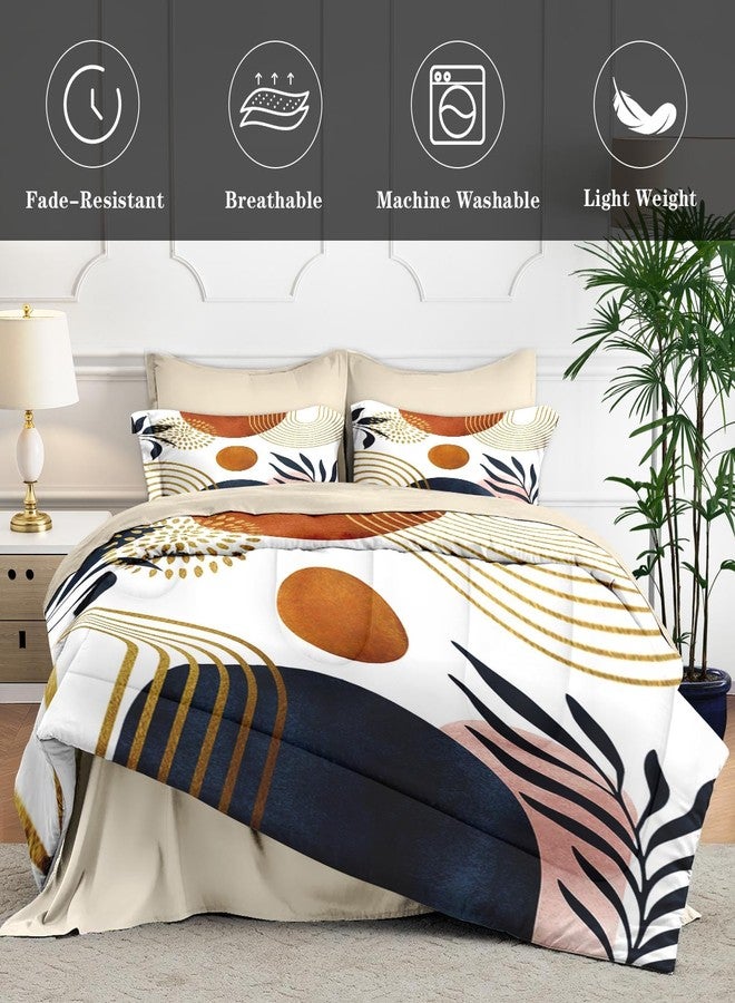 WeCozy 7 Pcs Queen Size Comforter Set with 2 Pillowcases & 2 Shams, Mid Century Bedding for Adults, Sun Boho Geometric Rainbow Bed in a Bag with Flat Fitted Sheet - Image 4