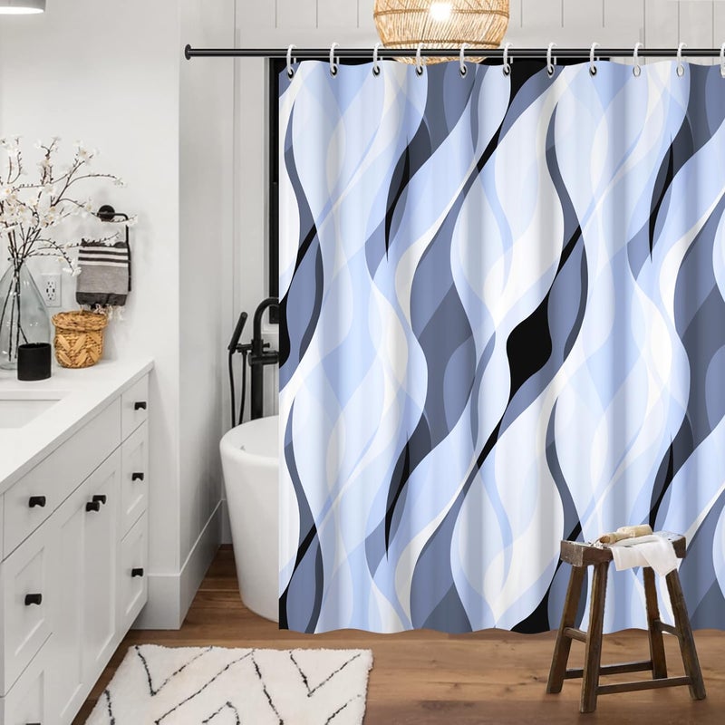 Ruelvth Light Blue Shower Curtain  Modern Abstract Blue and Grey Striped Shower Curtain Set for Bathroom Waterproof Polyester Shower Curtain with Hooks  72x72 Inch - Image 2