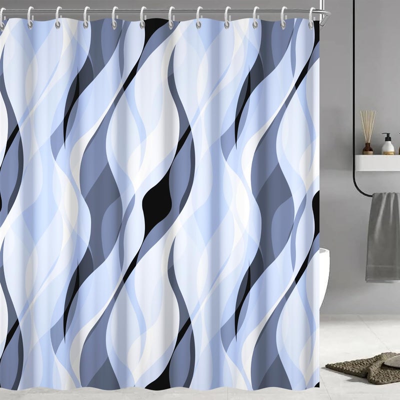 Ruelvth Light Blue Shower Curtain  Modern Abstract Blue and Grey Striped Shower Curtain Set for Bathroom Waterproof Polyester Shower Curtain with Hooks  72x72 Inch - Image 1