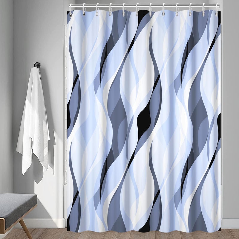 Ruelvth Light Blue Shower Curtain  Modern Abstract Blue and Grey Striped Shower Curtain Set for Bathroom Waterproof Polyester Shower Curtain with Hooks  72x72 Inch - Image 3