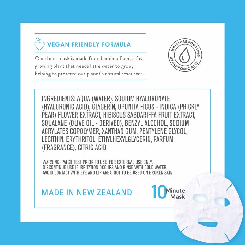 By Nature 2% Hyaluronic Acid Sheet Face Mask for Dry, Dehydrated & Sensitive Skin â€“ Hydration Boost with Prickly Pear & Squalane â€“ Made in New Zealand â€“ Pack of 12 - Image 2