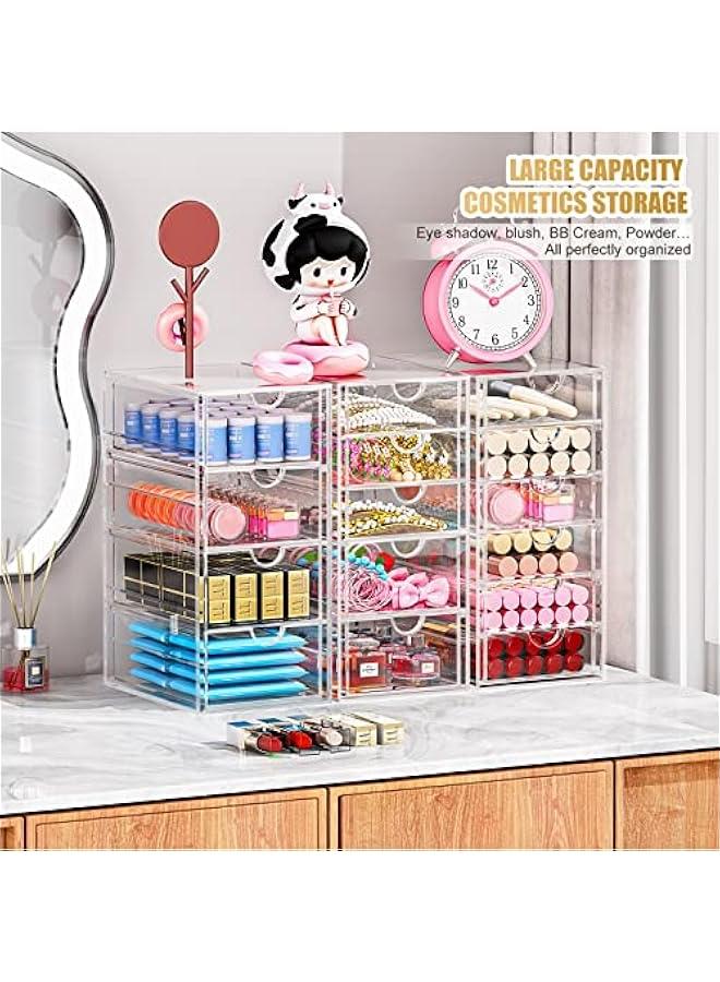Arabest Acrylic 3 Pack Desk Organizers and Accessories, Makeup Organizer Storage With 15 Drawers, Desk Organizers, Dustproof Drawer Organizer and Storage for Make Up, Jewelry, DIY Pen  - Image 2