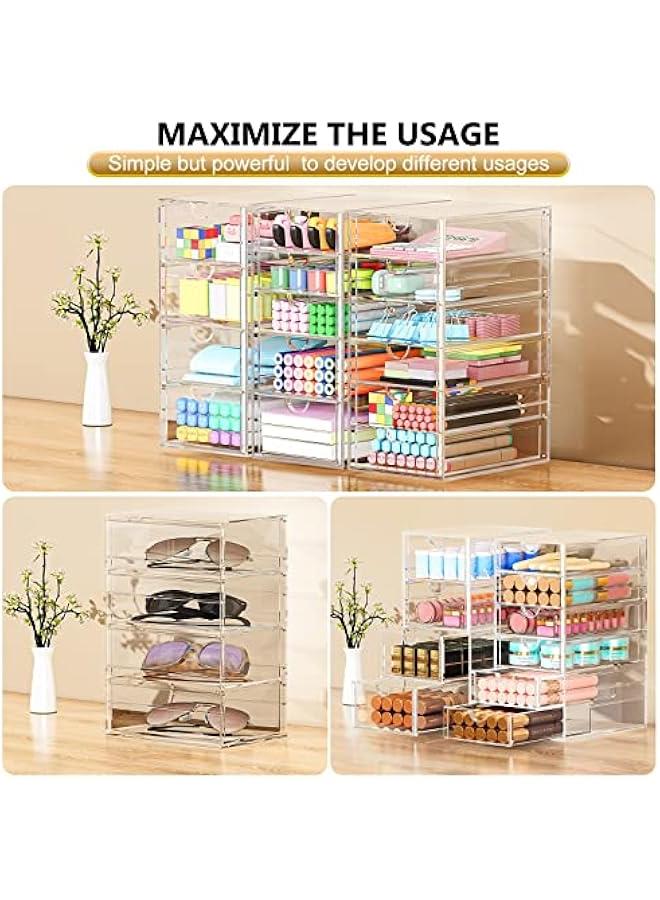 Arabest Acrylic 3 Pack Desk Organizers and Accessories, Makeup Organizer Storage With 15 Drawers, Desk Organizers, Dustproof Drawer Organizer and Storage for Make Up, Jewelry, DIY Pen  - Image 4