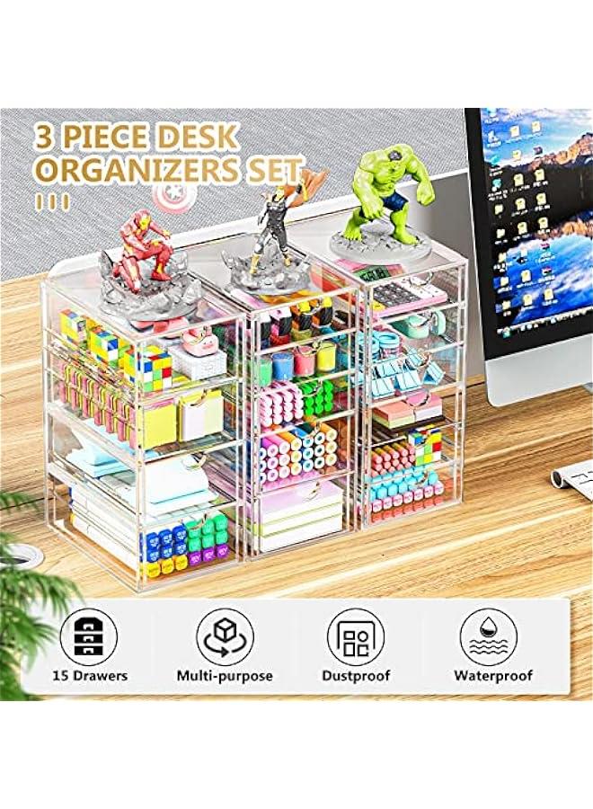 Arabest Acrylic 3 Pack Desk Organizers and Accessories, Makeup Organizer Storage With 15 Drawers, Desk Organizers, Dustproof Drawer Organizer and Storage for Make Up, Jewelry, DIY Pen  - Image 5