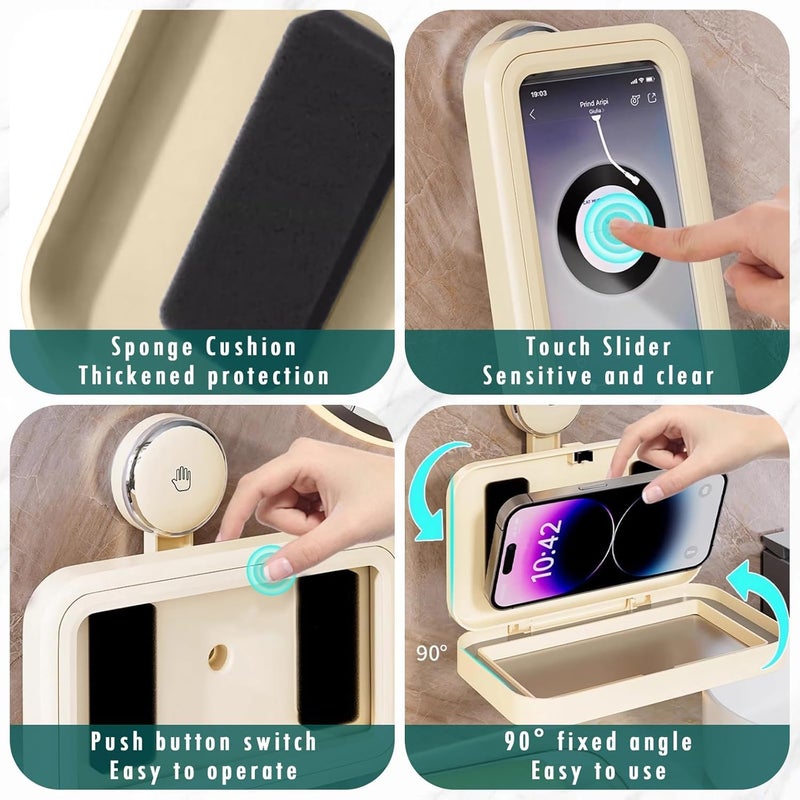 SYOSI Phone Holder for Shower, Waterproof 360° Rotating Adjustable Suction Cup Mount, Anti-Fog HD Touch Screen Case for 4-7" Phones, Universal Stand for Bathroom, Bathtub, Kitchen, White - Image 3