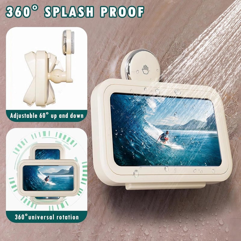 SYOSI Phone Holder for Shower, Waterproof 360° Rotating Adjustable Suction Cup Mount, Anti-Fog HD Touch Screen Case for 4-7" Phones, Universal Stand for Bathroom, Bathtub, Kitchen, White - Image 5