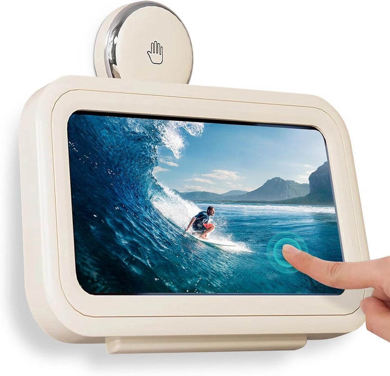 SYOSI Phone Holder for Shower, Waterproof 360° Rotating Adjustable Suction Cup Mount, Anti-Fog HD Touch Screen Case for 4-7" Phones, Universal Stand for Bathroom, Bathtub, Kitchen, White - Image 1