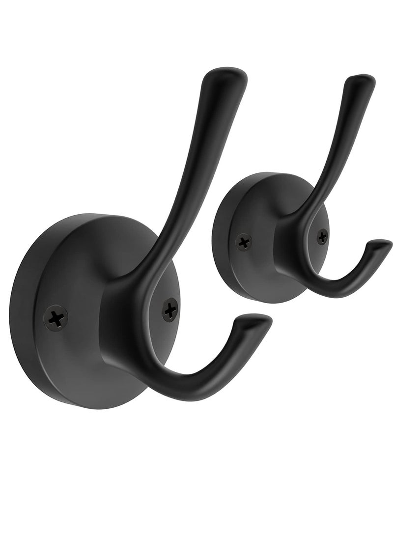 Zikra 2 Pack Heavy Duty Metal Double Coat Hooks - Wall Mounted Towel Hooks for Bathroom, Kitchen, Closet, and Garage - Ideal for Bath Robes and Hand Towels. - Image 1