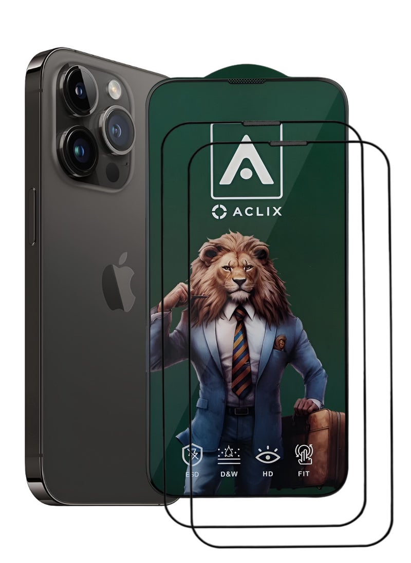 ACLIX 2 Pieces Antistatic ESD Dustproof Premium Quality High Definition Tempered Glass Screen Protector Designed For  iPhone 14 Pro - Image 1