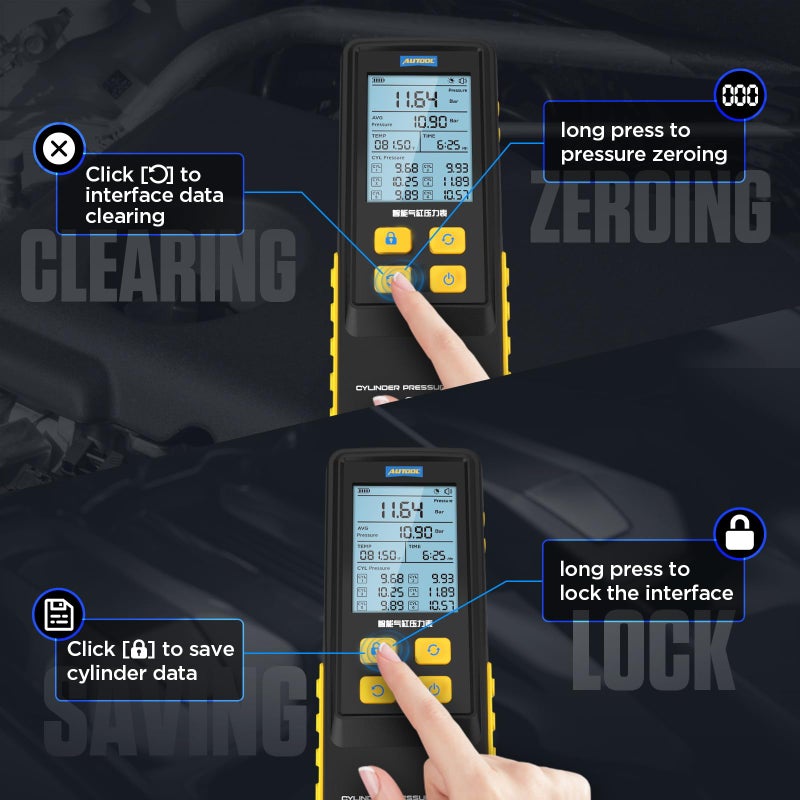 AUTOOL Digital Compression Tester Automotive Compression Gauge 0-426PSI 0~29bar for Petrol Engine Cylinder Compression Test Tool Kit with Adapters & Hoses, 6 Data Saving, Backlit Screen - Image 4
