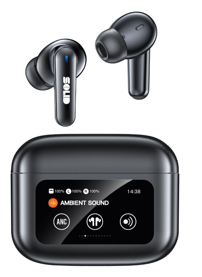 SOLID - SOLID TWS-30 TRUE WIRELESS HEADSETS WITH LED TOUCH SCREEN ANC+ENC, BLACK - Image 1