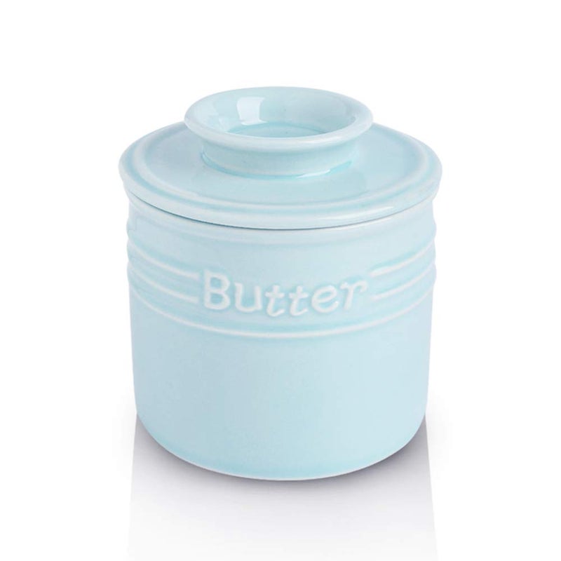 KOOV Porcelain Butter Crock, French Butter Dish, Ceramic Butter Keeper for Counter, Big Capacity, Elegant Blue Collection (Sky) - Image 1