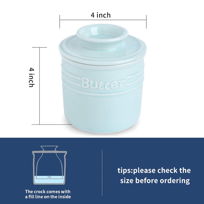 KOOV Porcelain Butter Crock, French Butter Dish, Ceramic Butter Keeper for Counter, Big Capacity, Elegant Blue Collection (Sky) - Image 3