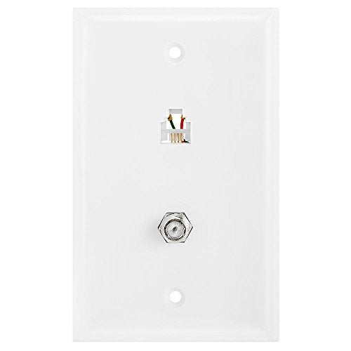 Cmple - Combo Phone/Video Jack Plate, Single Gang F-Type Coaxial TV Cable and 6P4C RJ11 Telephone Jack Wall Plate, White - Image 5