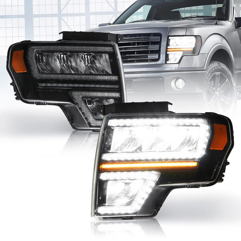 Headlight Assembly Fit for Ford F150 2009 2010 2011 2012 2013 2014 LED Headlights Replacement Pair Passenger and Driver Side Clear Lens