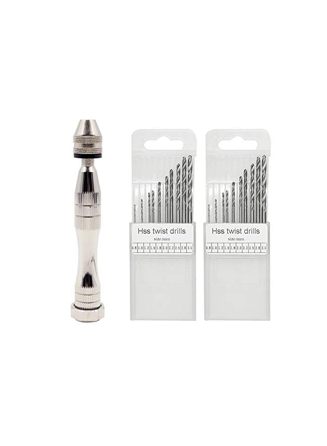 FineGood Hand Pin Vise with 20 Pcs Drill Bits, FineGood Precision Hand Drill Rotary Tool with Mini Twist Drill Bits Set for Resin Casting Molds, Jewelry Wood Plastic Making - Image 2