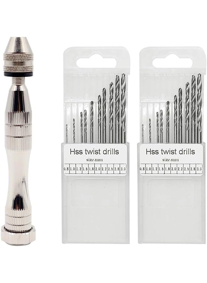 FineGood Hand Pin Vise with 20 Pcs Drill Bits, FineGood Precision Hand Drill Rotary Tool with Mini Twist Drill Bits Set for Resin Casting Molds, Jewelry Wood Plastic Making - Image 1