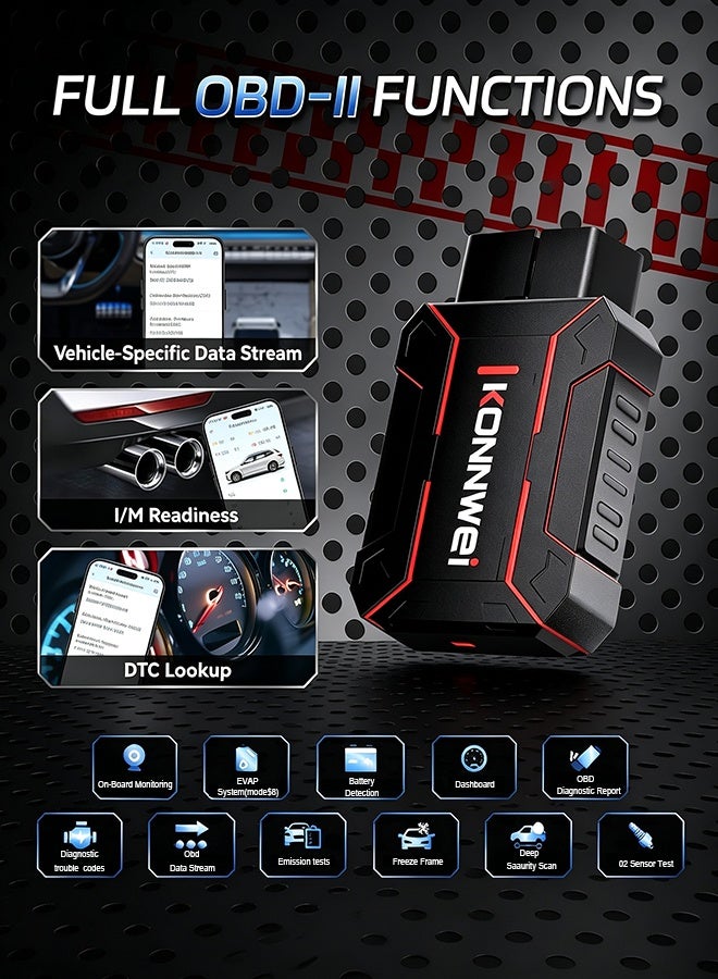 Konnwei OBD2 Scanner Bluetooth,Full System Car Diagnostic Tool for Engine, MAXOBD Scanner, Check Engine Code Reader, Voltage Test, I/M Readiness, Data Stream, AutoVIN, No Subscription & Exclusive APP for iOS & Android - Image 2