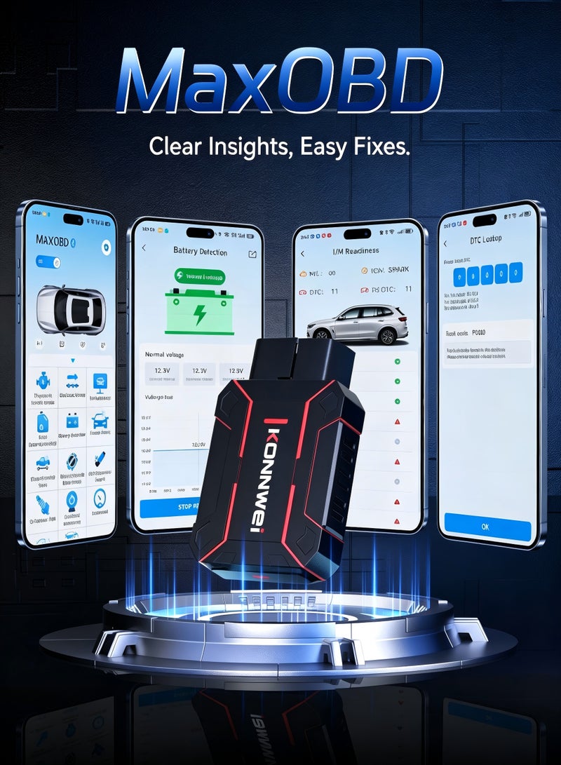 Konnwei OBD2 Scanner Bluetooth,Full System Car Diagnostic Tool for Engine, MAXOBD Scanner, Check Engine Code Reader, Voltage Test, I/M Readiness, Data Stream, AutoVIN, No Subscription & Exclusive APP for iOS & Android - Image 5