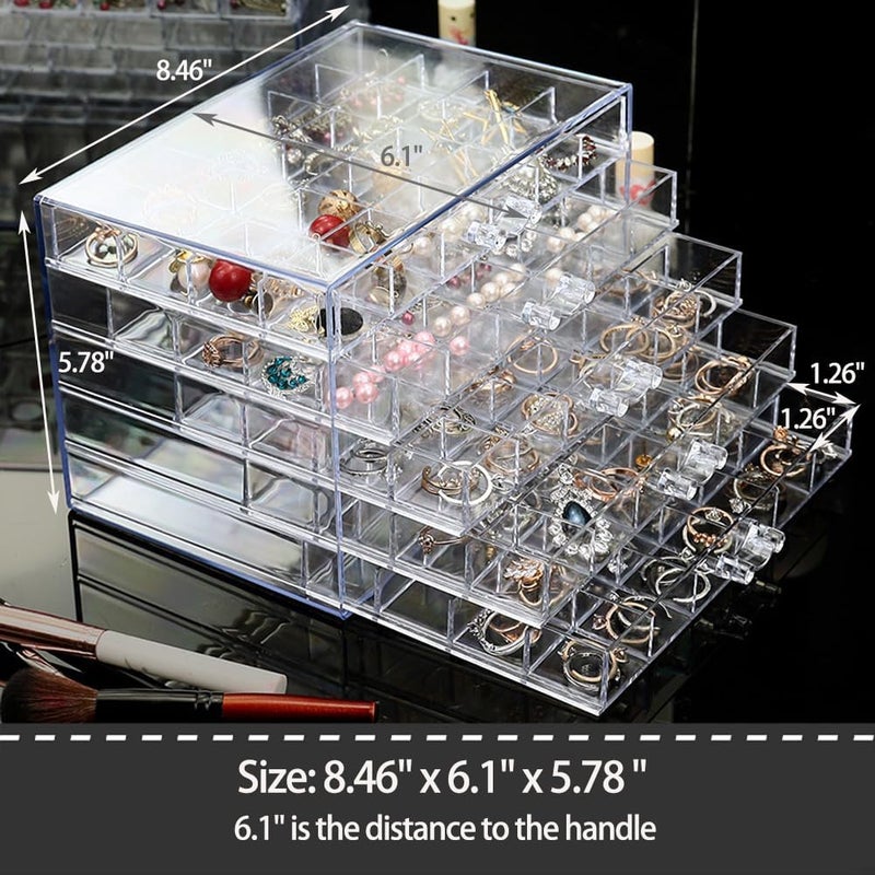 YUFONG Acrylic Earring Storage Box Organizer with 5 Drawers and 120 Compartments - Image 5