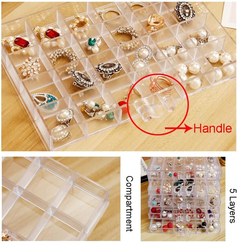YUFONG Acrylic Earring Storage Box Organizer with 5 Drawers and 120 Compartments - Image 4