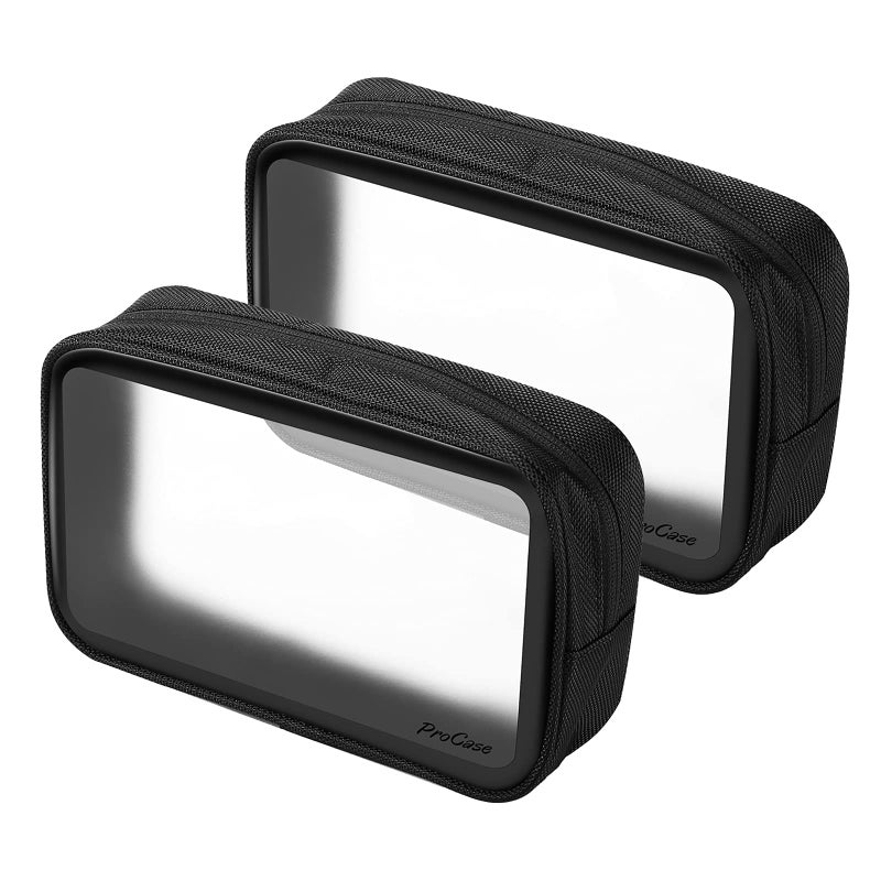 ProCase [2 Pack] TSA Approved Travel Toiletry Bag Pouch, Matte Clear Quart Size Bag Carry-On Airport Airline Compliant Bag Travel Makeup Cosmetic Bag for Toiletries Liquids Creams Cosmetics -Black - Image 1