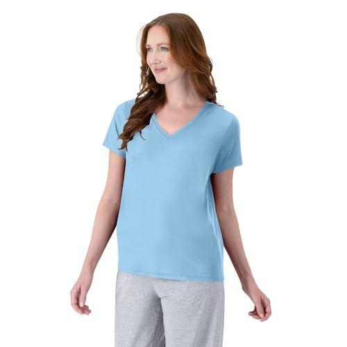 Hanes Women's Short Sleeve Cool DRI V-Neck Tee, Light Blue, Large - Image 3