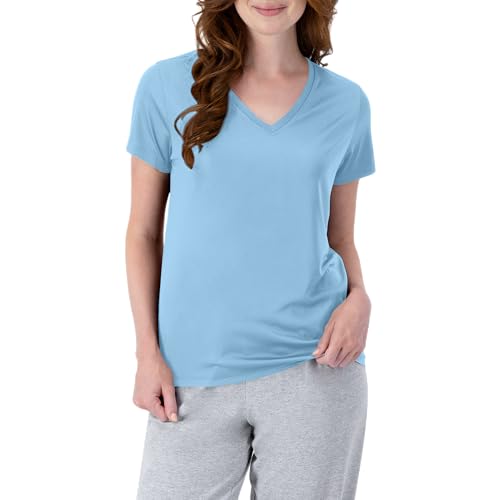 Hanes Women's Short Sleeve Cool DRI V-Neck Tee, Light Blue, Large - Image 1