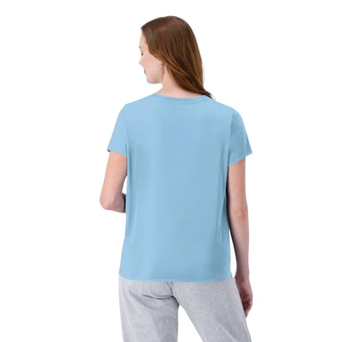Hanes Women's Short Sleeve Cool DRI V-Neck Tee, Light Blue, Large - Image 2