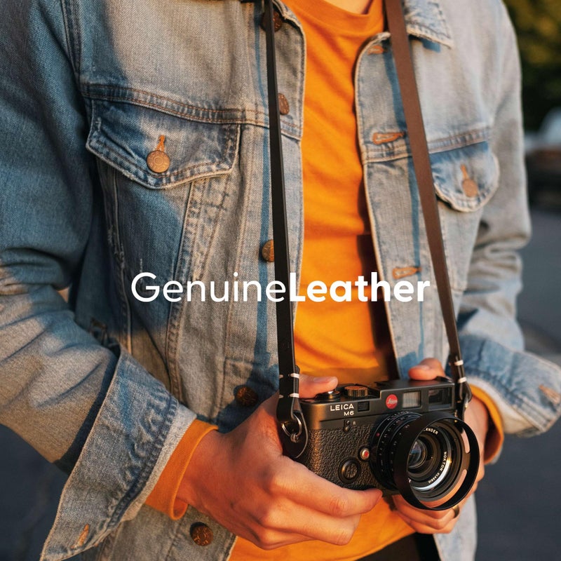 Evergreen Genuine Leather Minimalist Neck Shoulder Slim Camera Strap (Black, 38") - Image 2