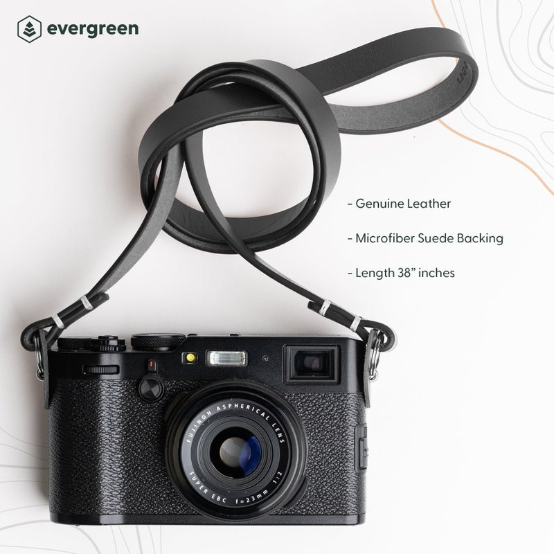 Evergreen Genuine Leather Minimalist Neck Shoulder Slim Camera Strap (Black, 38") - Image 3